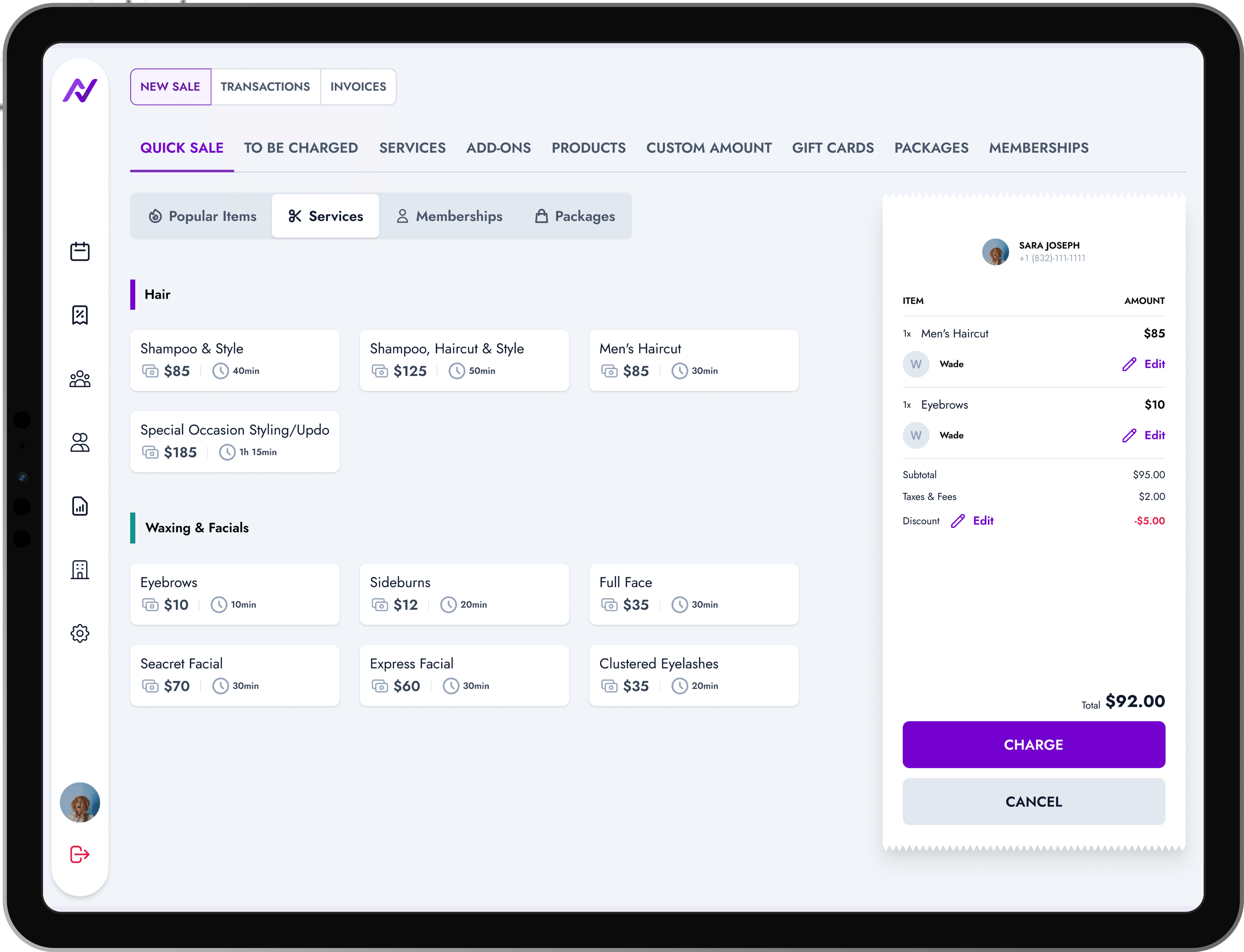 Narrua checkout and payment processing interface for appointments
